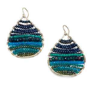 Gold Teardrop Earrings in Green Opal, Medium