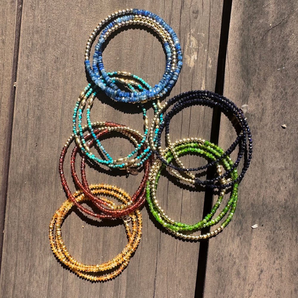 Triple Wrap Bracelet - Garnet + Gold Rounds