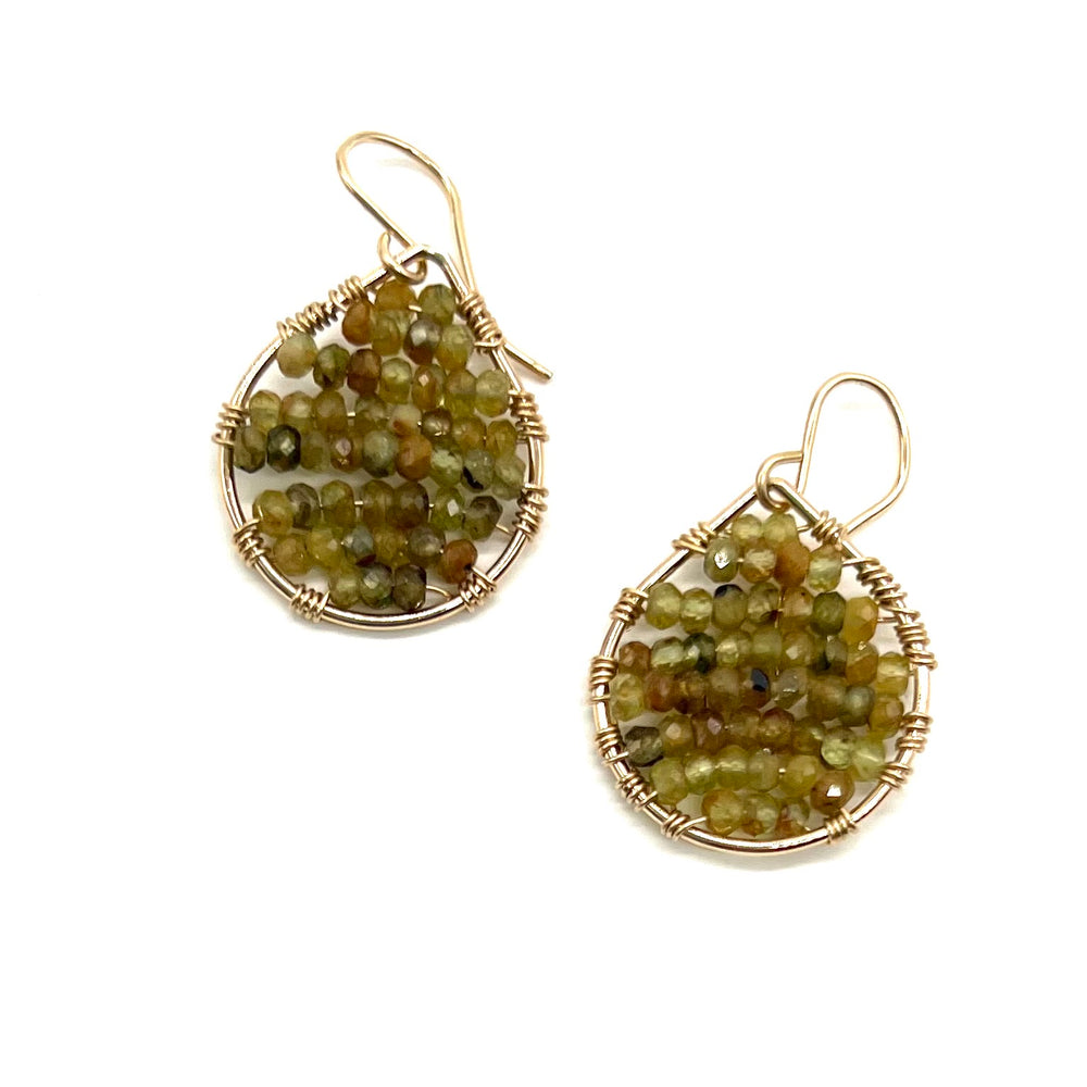 Gold Teardrop Earrings in Olive Zircon, Small