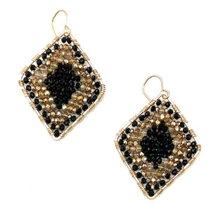 Gold Diamond Shape Earrings in Black Metallic, Medium