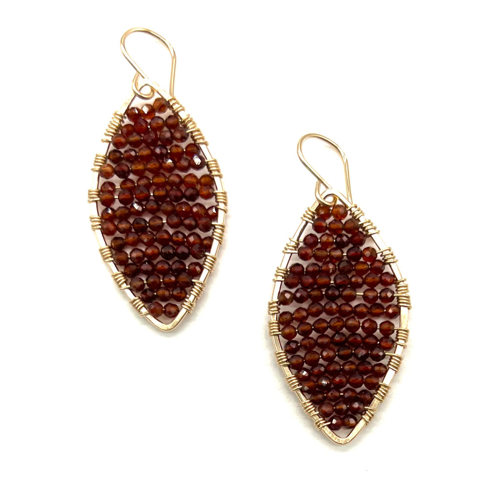Gold Marquise Earrings in Hessonite Garnet, Medium