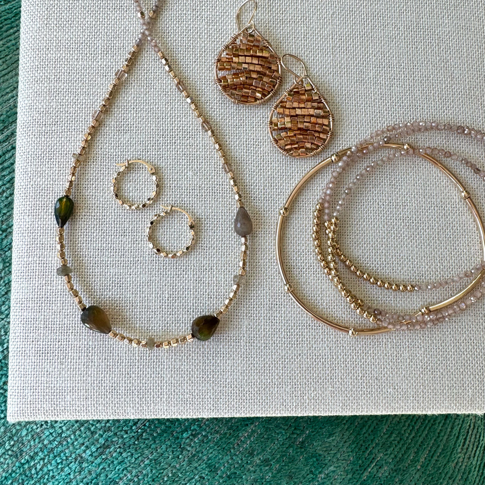 Grey Fire Opal Teardrop Necklace - 16"