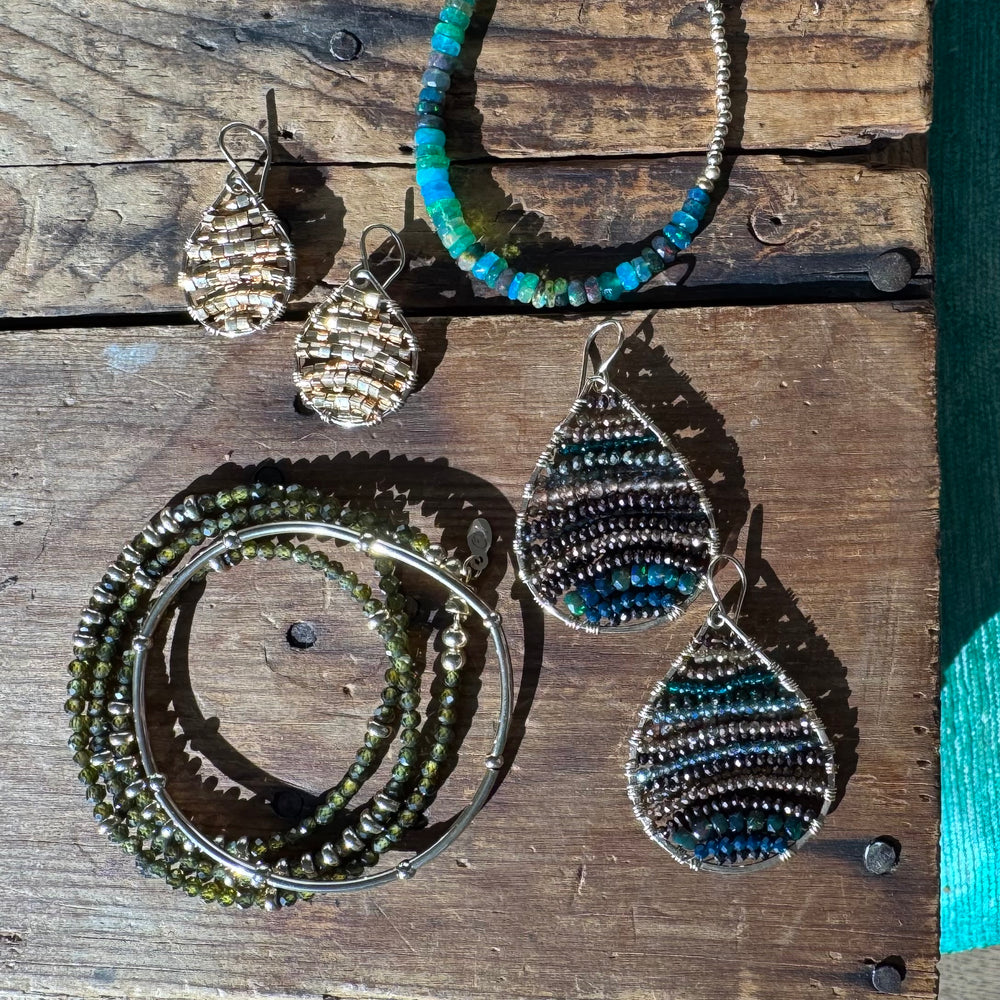 Gold Teardrop Earrings in Copper Opal, Medium