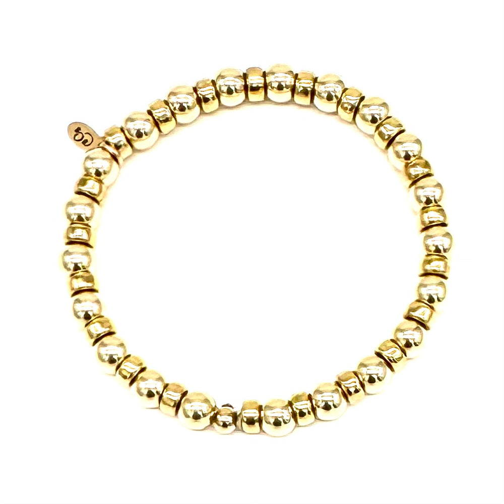 Chunky Gold Round + Saucer Stretch Bracelet - 6-8MM