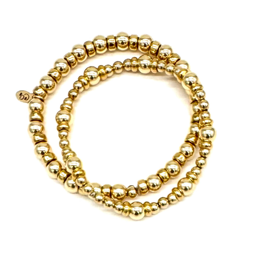 Chunky Gold Round + Saucer Stretch Bracelet - 6-8MM