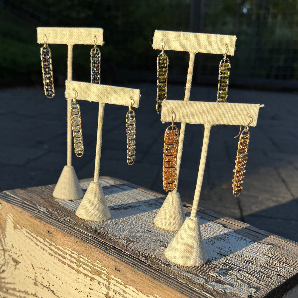 Gold Long Loop Earring in Olive Zircon