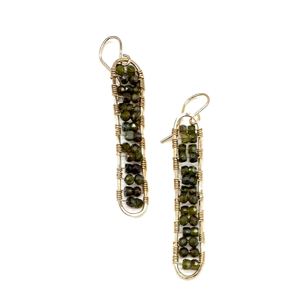 Gold Long Loop Earring in Olive Zircon