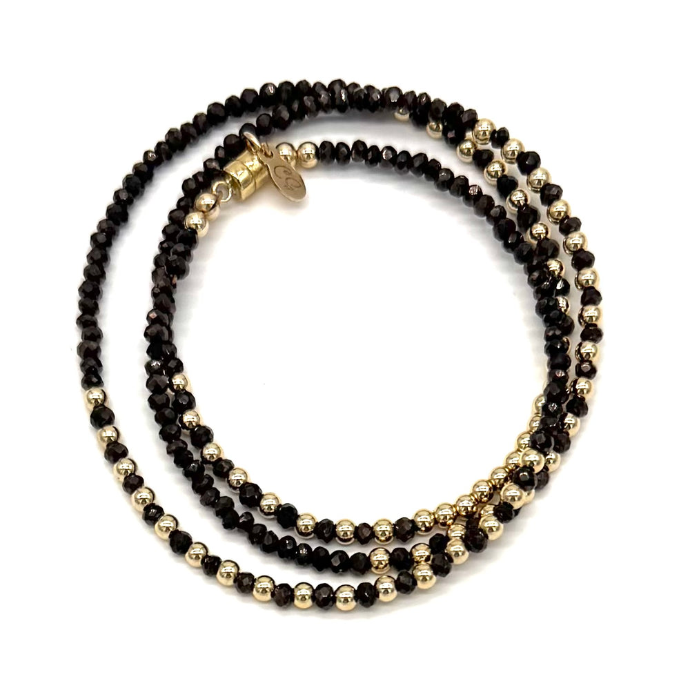 Triple Wrap Bracelet - Mahogany Brown + Gold Filled Round Beads