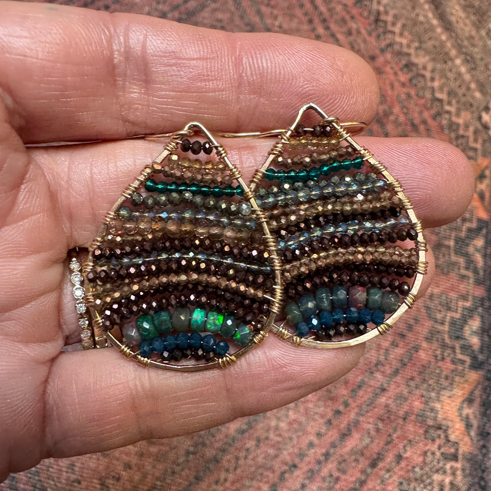Gold Teardrop Earrings in Copper Opal, Medium