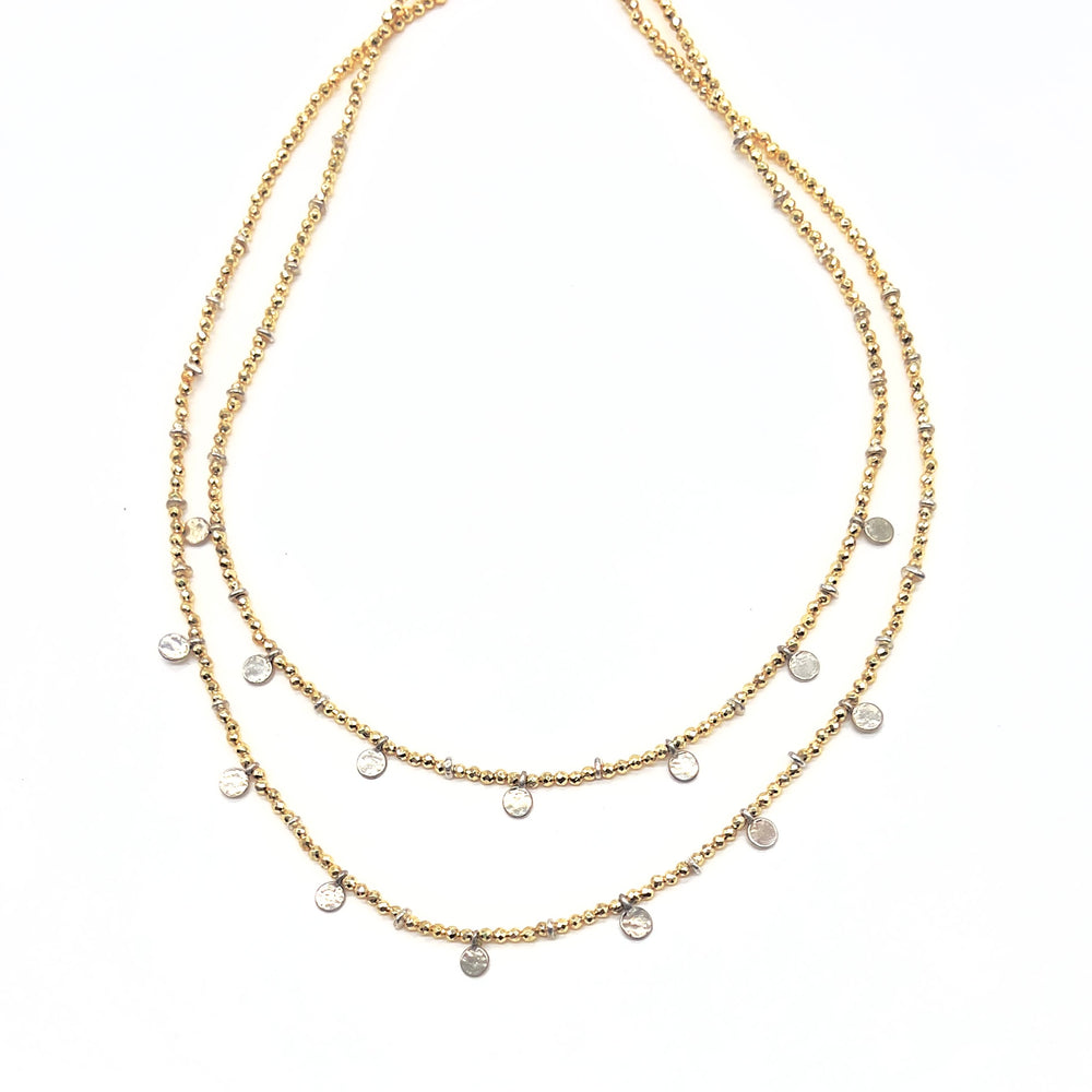 Gold Pyrite w/Silver Disks Necklace