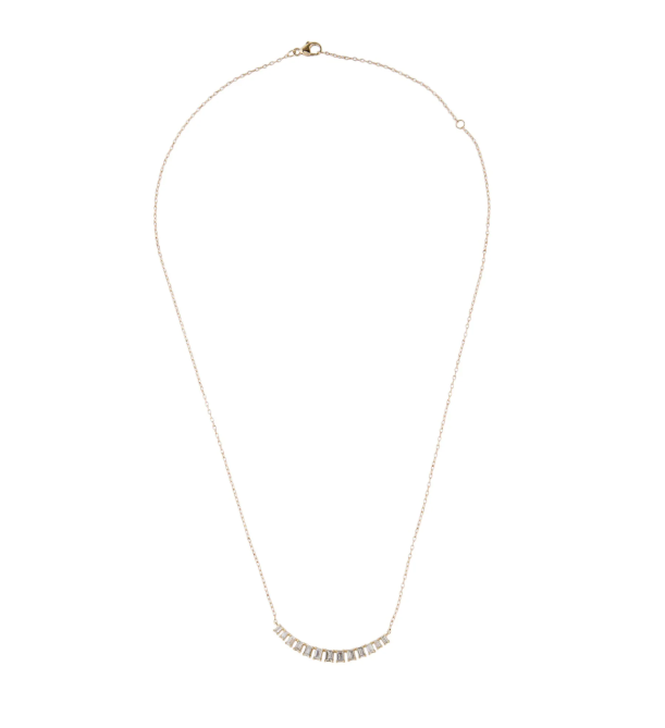 
            
                Load image into Gallery viewer, 14K Diamond Baguette Crescent Necklace
            
        