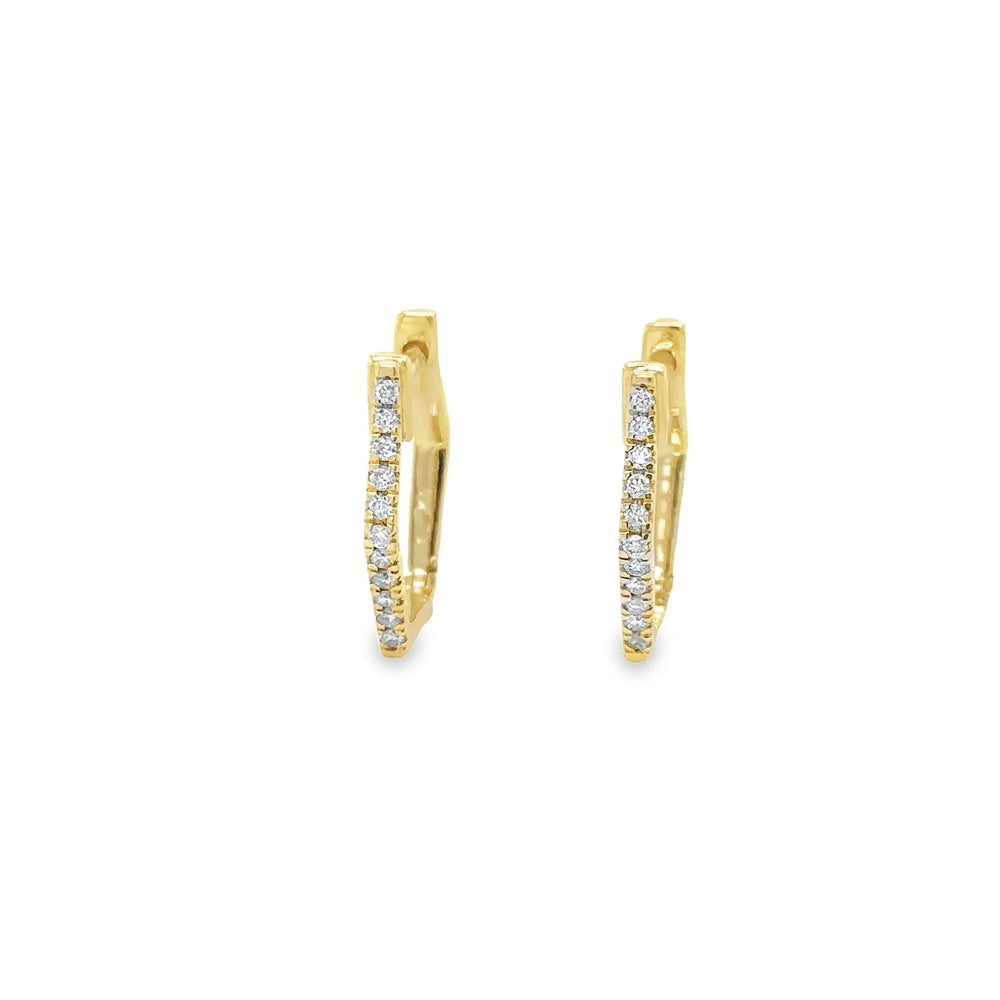 14K Yellow Gold Diamond Hexagon Huggies Earrings - 14 mm