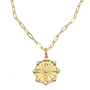 14K Gold + Diamonds Compass Disc Necklace
