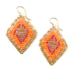 Gold Diamond Shape Earrings in Citrine + Coral, Medium