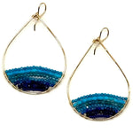 Gold Semi-Beaded Teardrop Earrings in Blue Lagoon, Large
