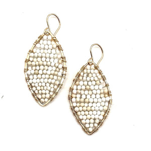 Gold Marquise Earrings in White Turquoise,  Medium