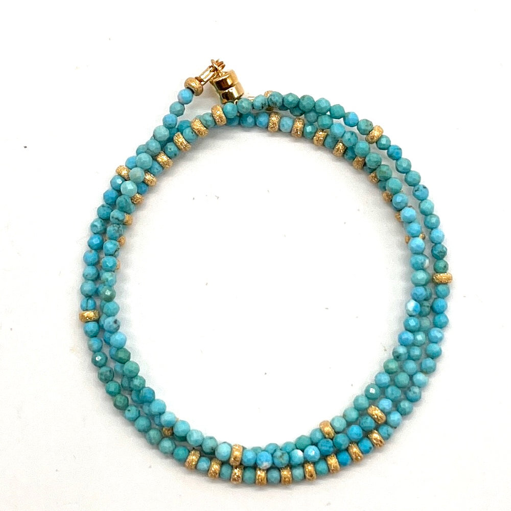 Triple Wrap Bracelet - Turquoise + Gold Stardust, Small