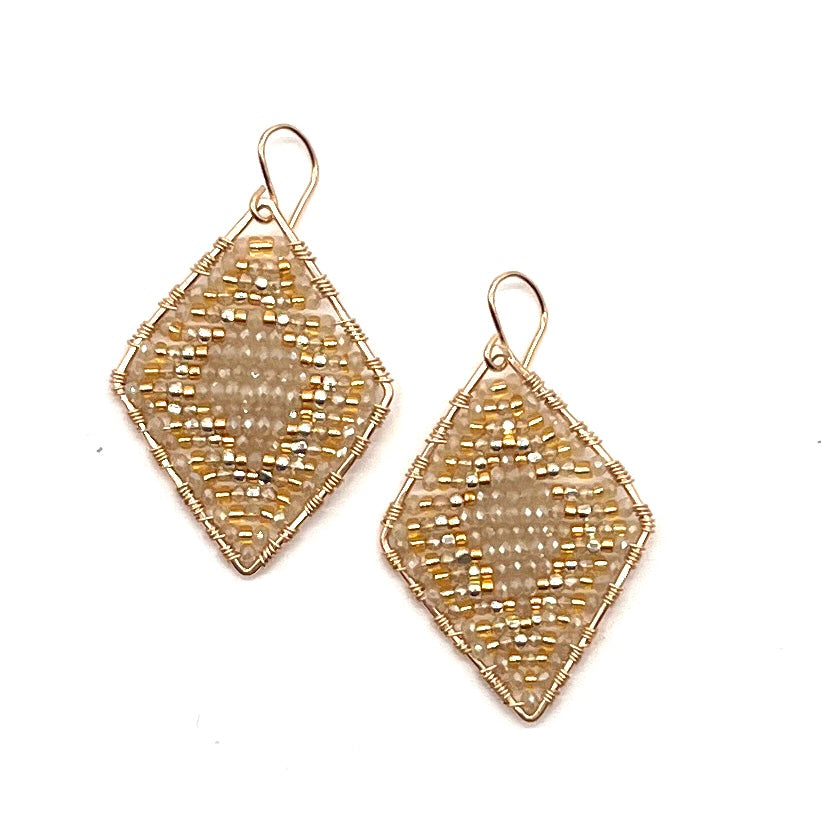 Gold Diamond Shape Earrings in warm ivory, Medium