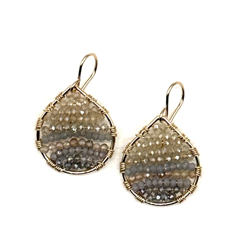 Gold Teardrop Earrings in Citrine + Grey, Small