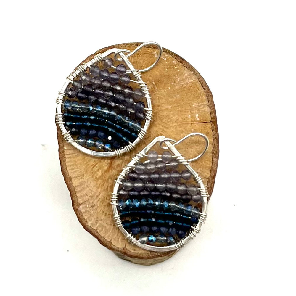 Silver Teardrop Earrings in Iolite Ombre, Small
