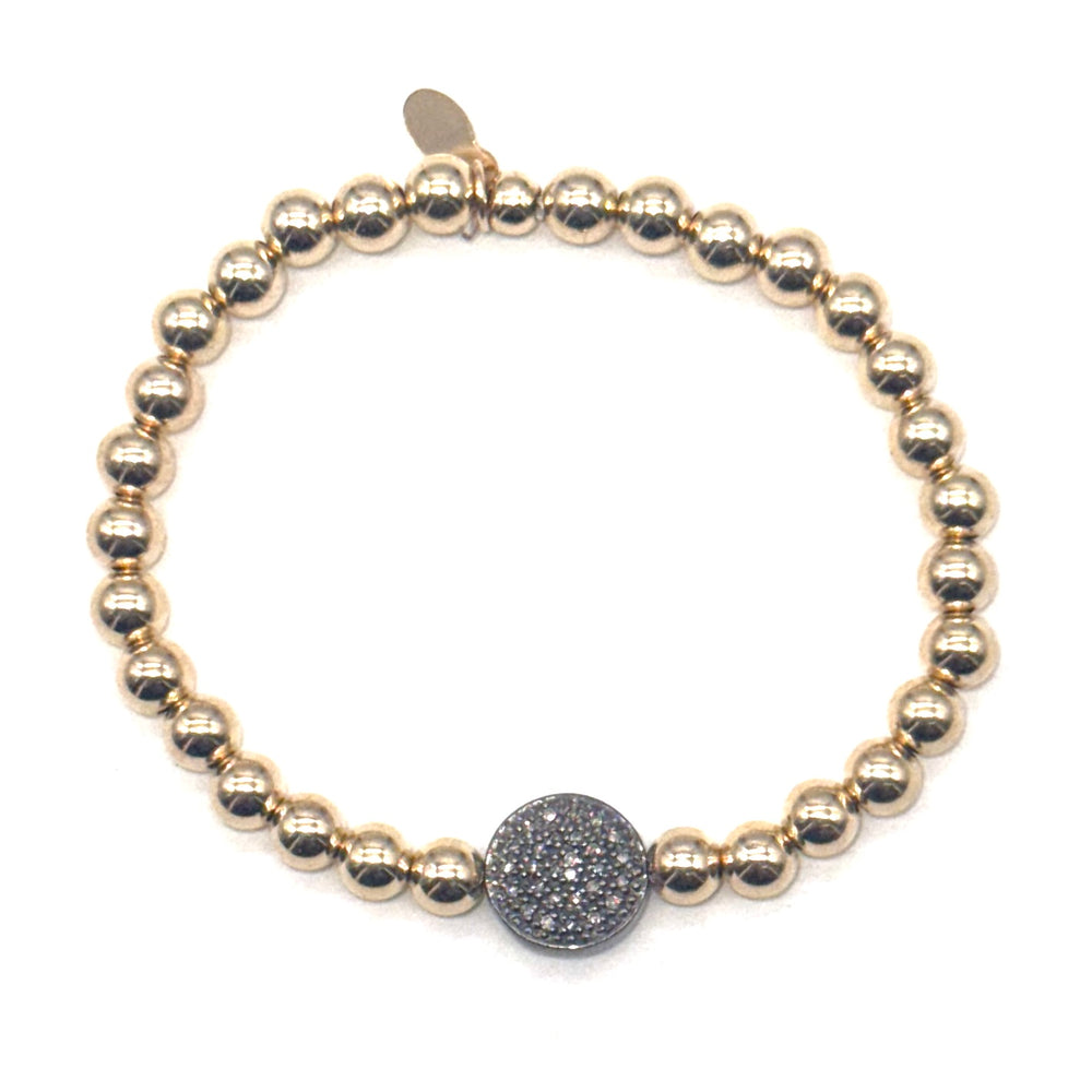 Gold Beaded+ Silver Pave Diamond Stretch Bracelet - Single