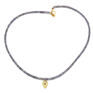 18K Gold + Diamond Leaf Pendant on Sapphire Chain