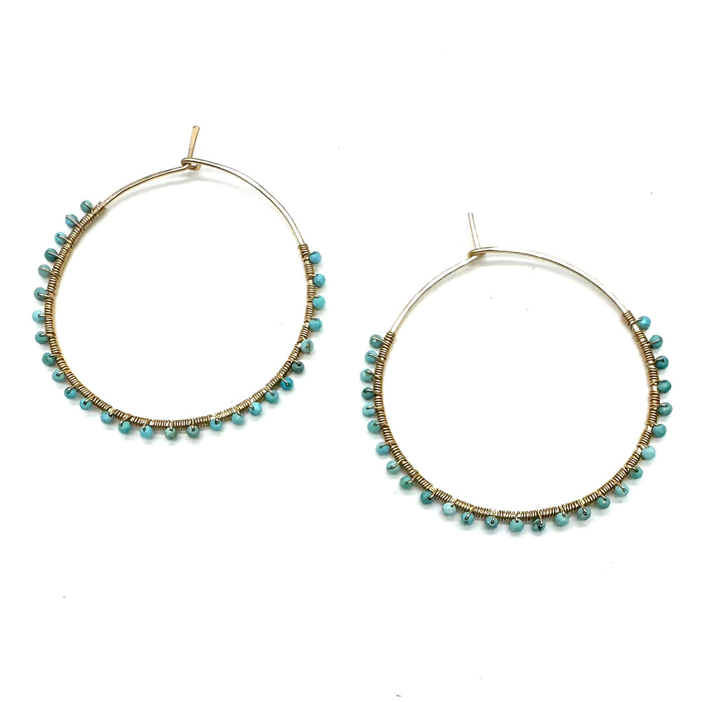 Gold Hoops with Turquoise, Large