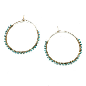 Gold Hoops with Turquoise, Large