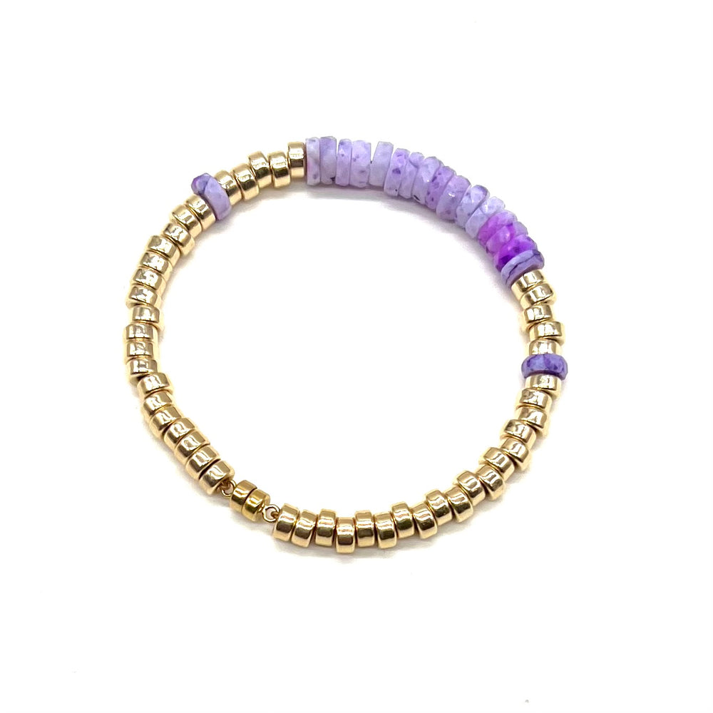 Purple Opal Heishi + Gold Rondelle Bracelet