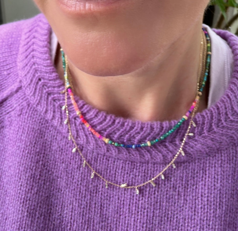 Rainbow + Stardust Layering Necklace in Gold - 16”