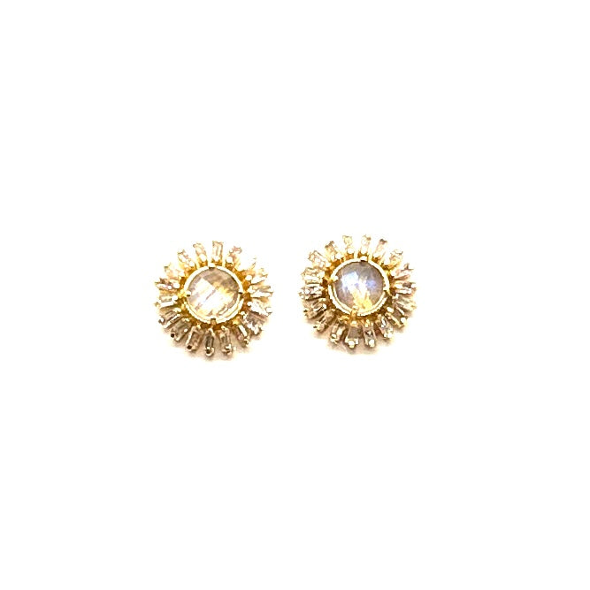 18K Gold Vermeil Labradorite + Diamonds Earrings