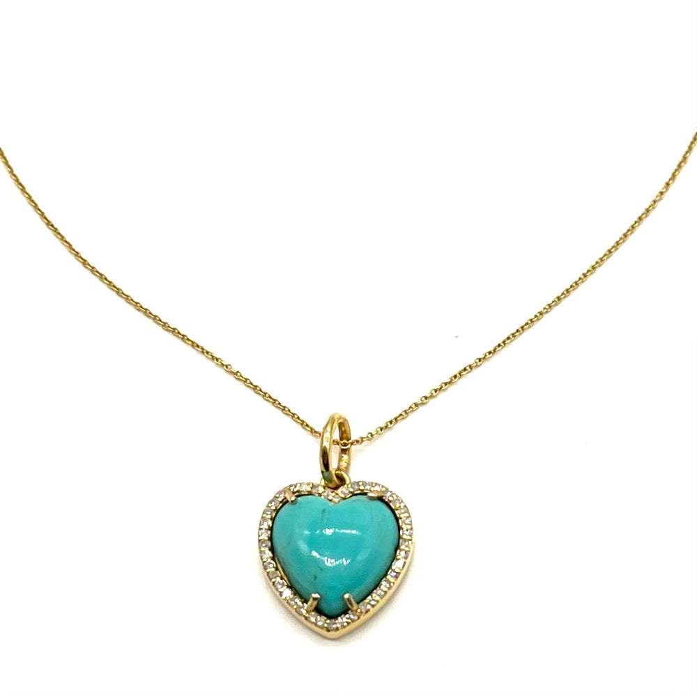 14K Gold Turquoise Heart + Diamond Pendant