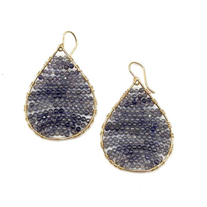 Gold Teardrop Earrings in Iolite, Medium