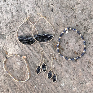 Sapphire + Gold Beaded Stretch Bracelet