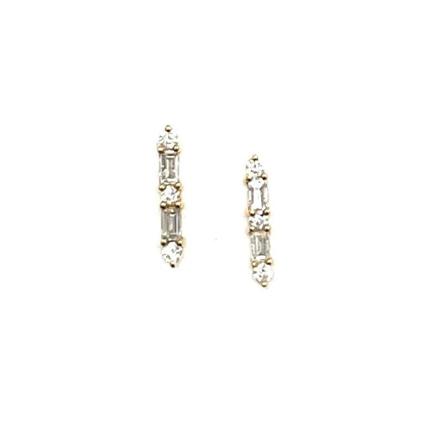 14K Gold Diamond Baguette Stick Earrings