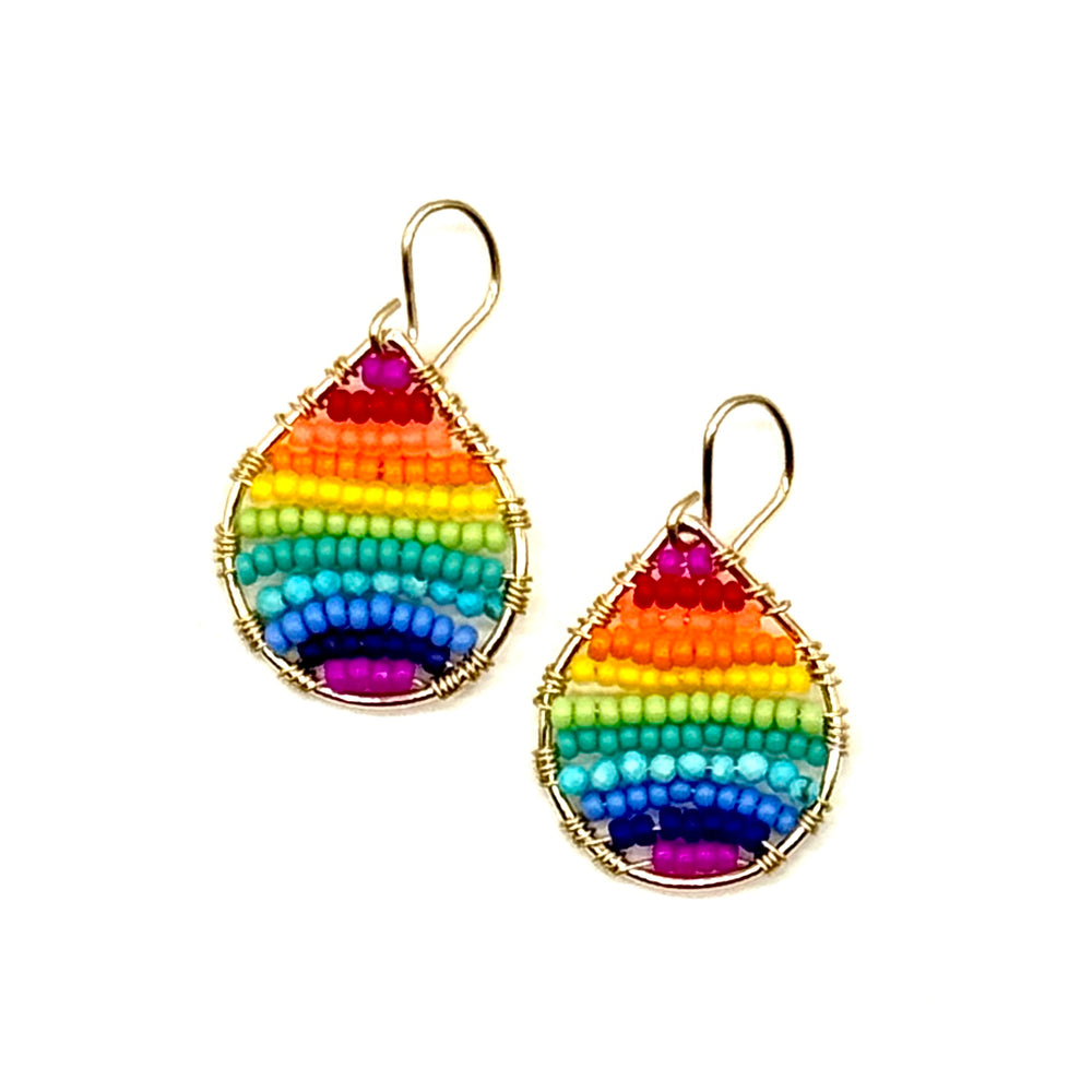 Gold Teardrop Earrings in Bright Rainbow, Small