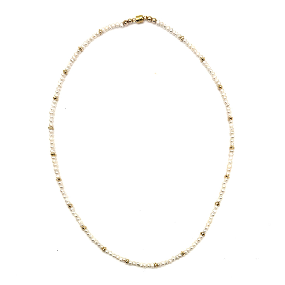 Freshwater Pearl + Gold Necklace - 16"