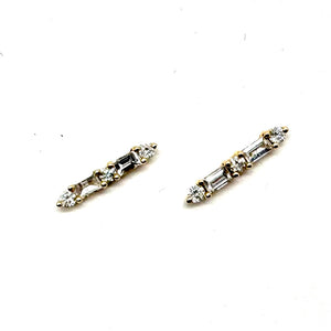 14K Gold Diamond Baguette Stick Earrings