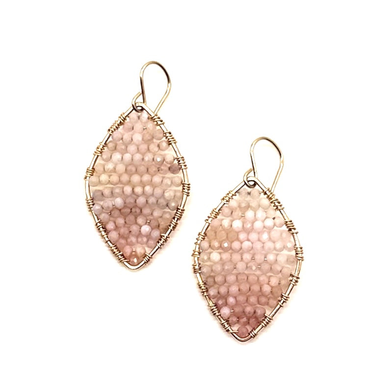 Gold Marquise Earrings in Pink Opal, Medium