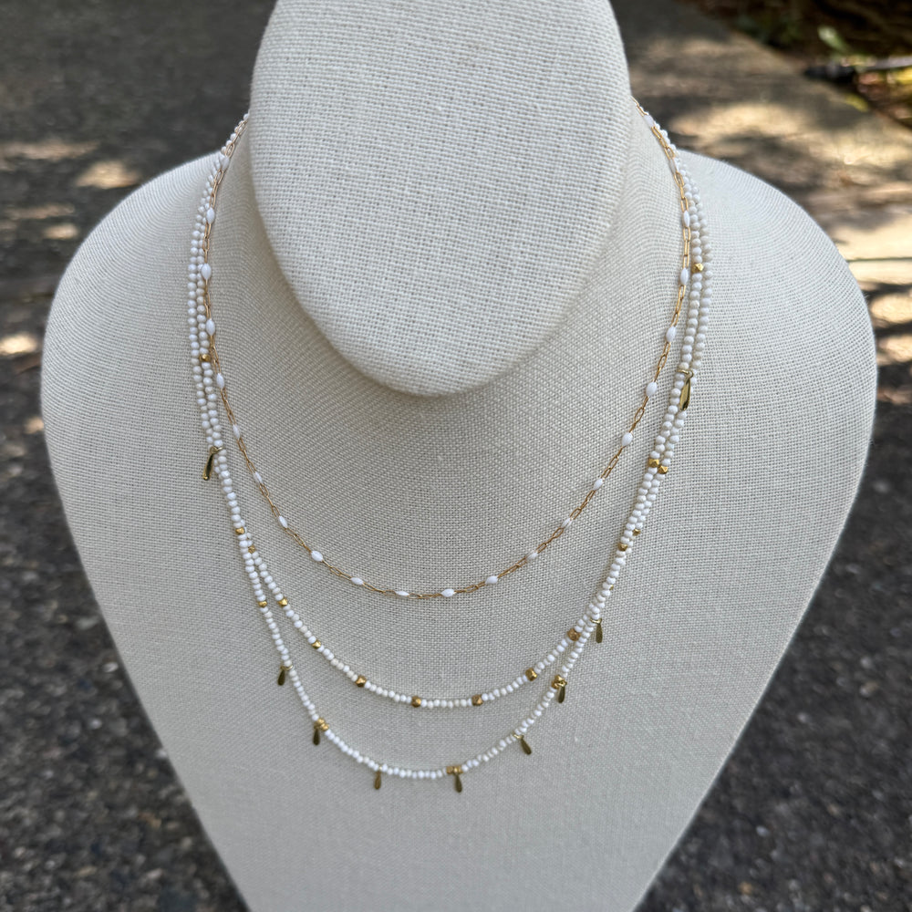 Double Strand White Turquoise + Paddles Necklace - 18.5"