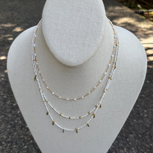 Double Strand White Turquoise + Paddles Necklace - 18.5"