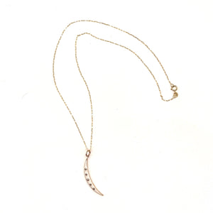 14K Gold + Diamond Crescent Enamel Moon Pendant Necklace - White