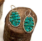 Gold Oval Earrings in Turquoise, Small