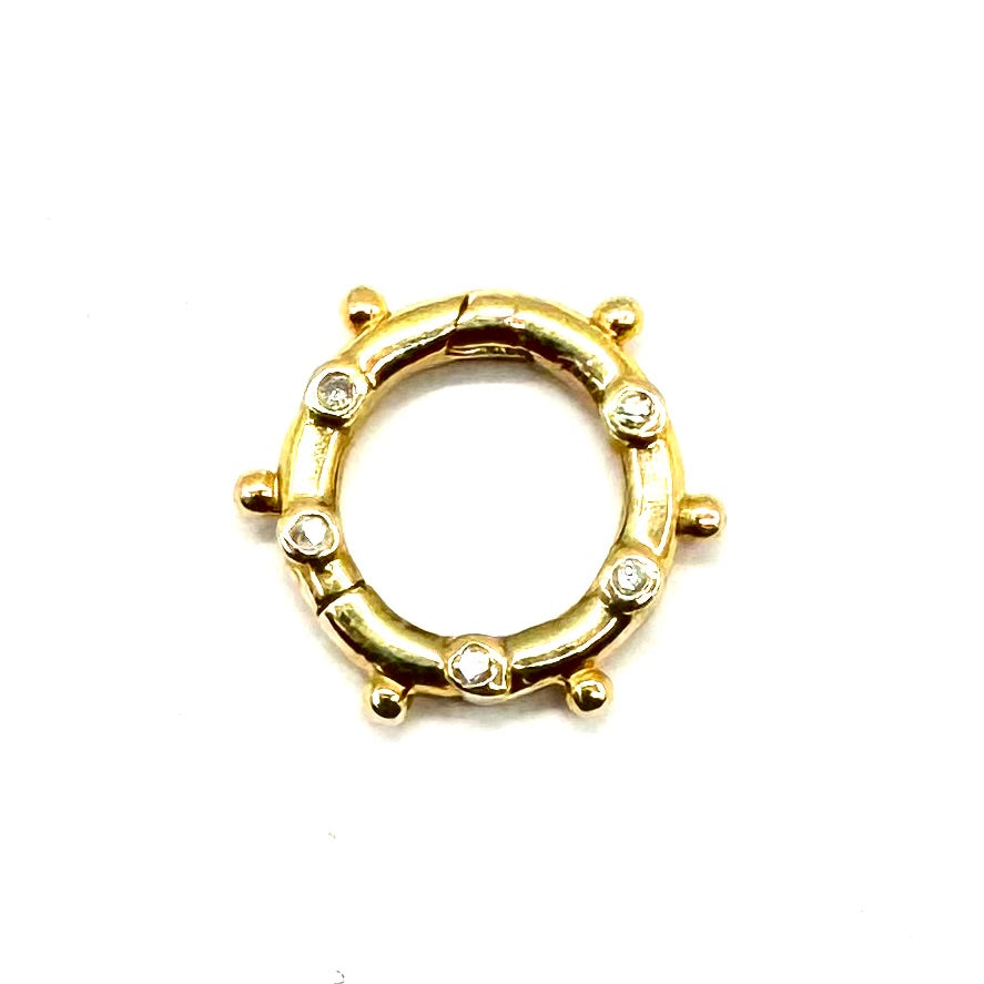 14K Gold Wheel + Diamonds Clasp Necklace