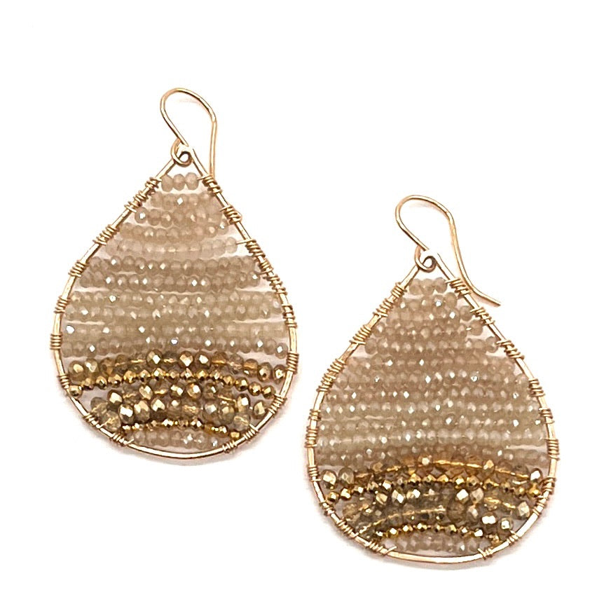 Gold Teardrop Earrings in Sea Salt Shimmer, Medium