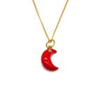 Enamel Moon w/Diamond Pendant Necklace - Red