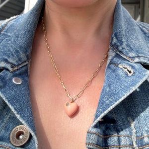 Enamel Heart w/Diamond Pendant Necklace - Peach