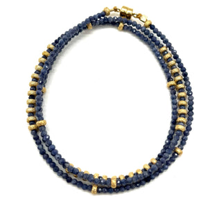 Triple Wrap Bracelet - Sapphire + Gold Stardust