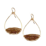 Gold Semi-Beaded Teardrop Earrings in Chestnut, Medium