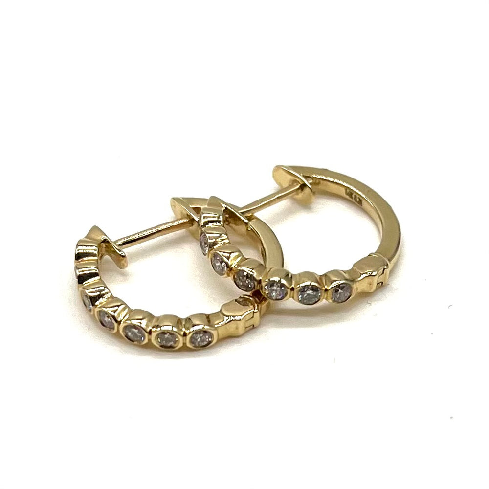 14k Gold Diamond Bezel Huggie Earrings - 16 mm